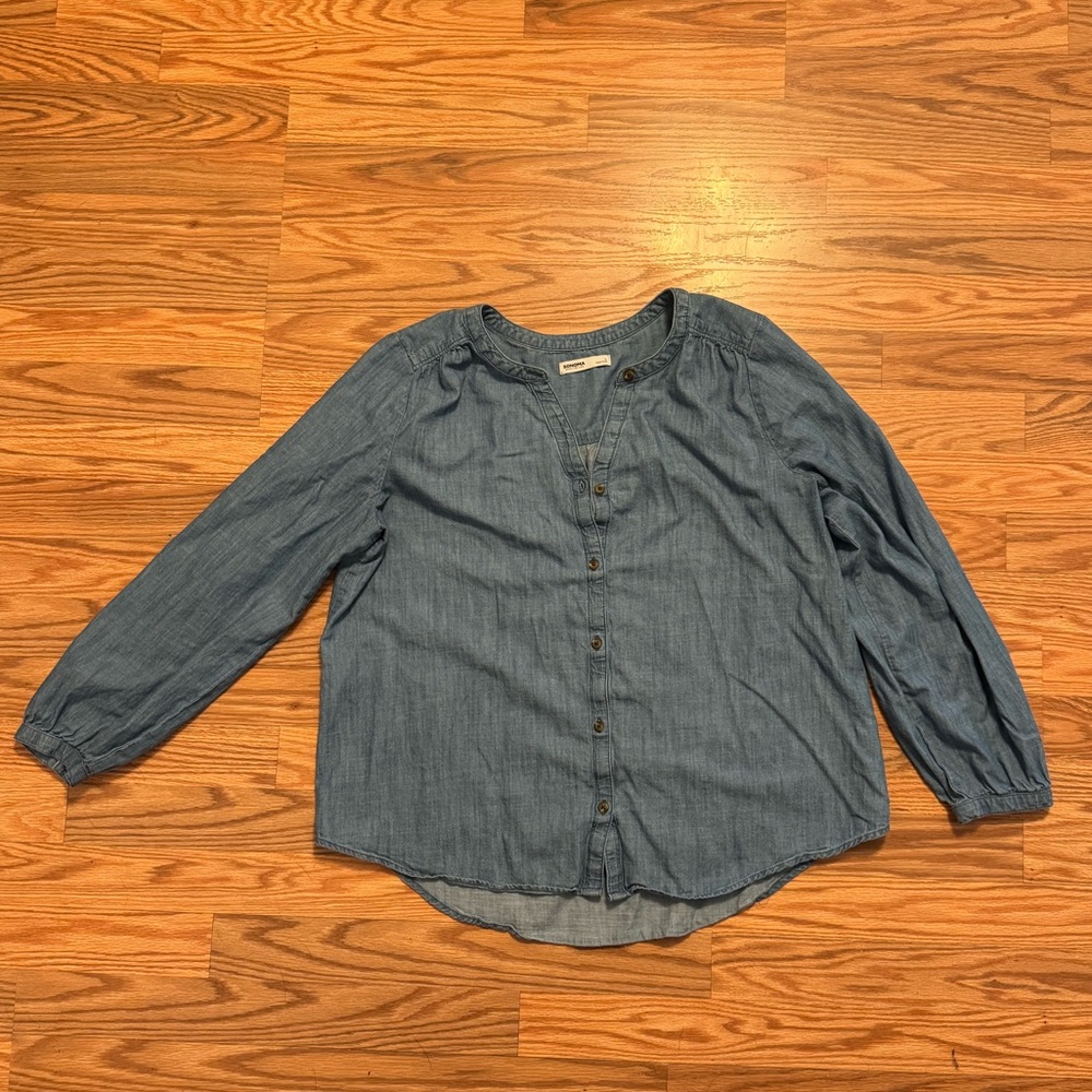 Large denim shirt.
